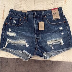 Levi's Blue Distressed Jean Shorts